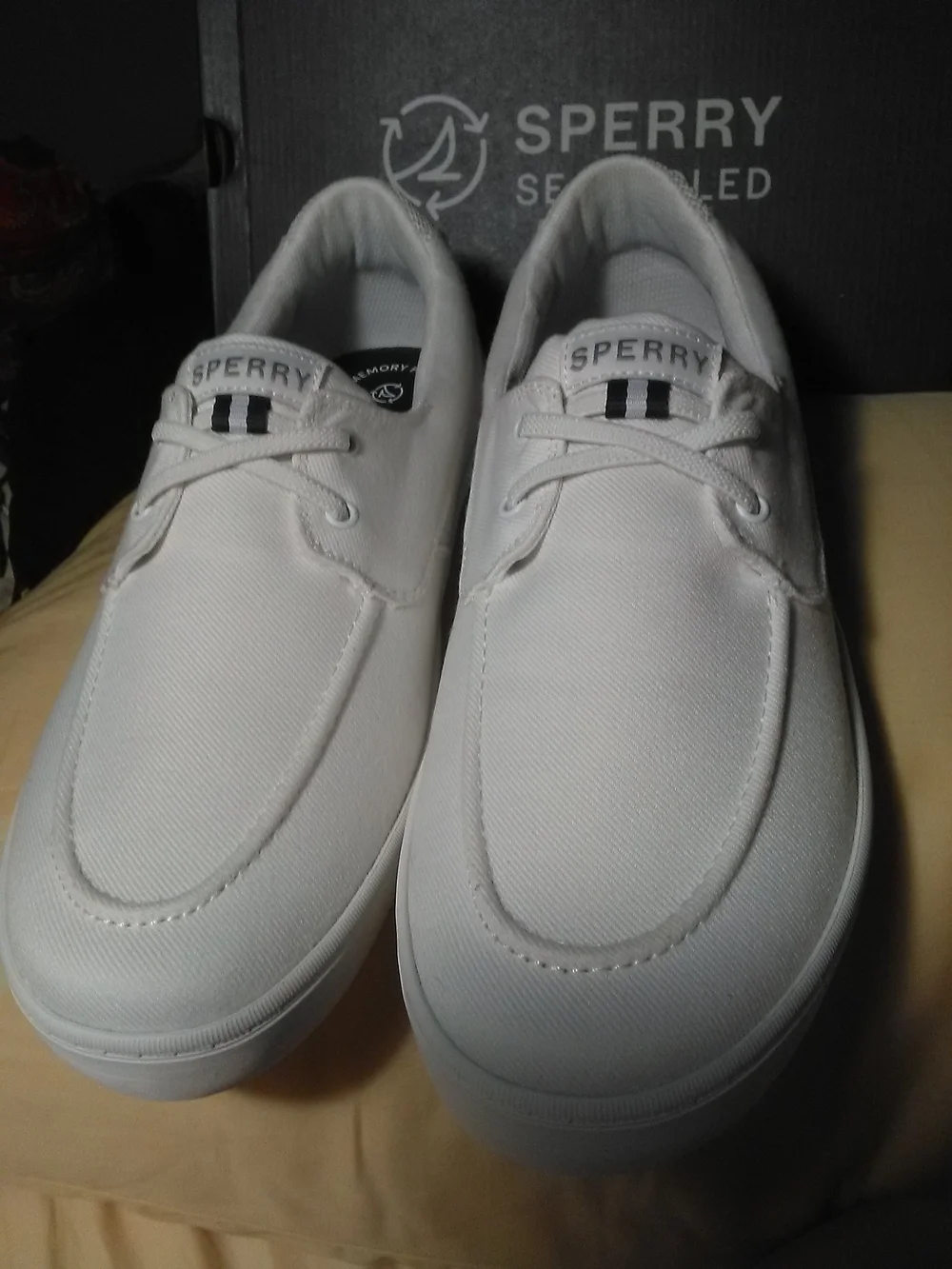 NIB Sperry Men’s White Canvas Boat Shoes SZ. 11.5W MEMORY FOAM